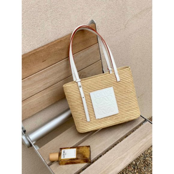 LOEWE Square Basket Bag White Small Raffia & Calf Limited Edition Japan - Picture 1 of 6